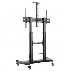 Height adjustable TV floor stand with caster wheels, 60- - 100-, Gembird -TVS-100T-02-, max. 100 kg, max. VESA 1000 x 600, Tilt range: +5 ° ~ -10 °, Steel, Dimensions: 1220 x 710 x 1920 ~ 2320 mm, Black